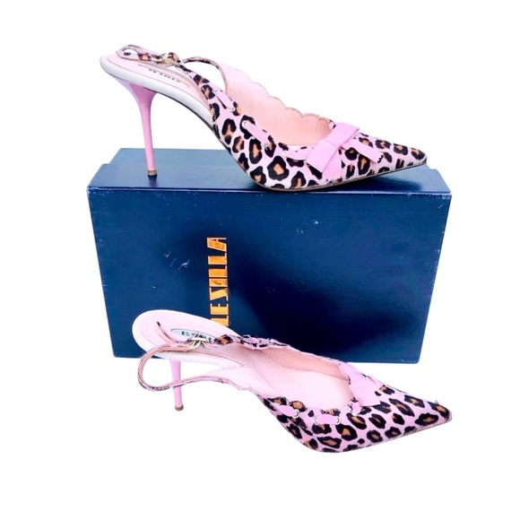Le Silla pink faux fur leopard; similar to pony hair high heel sling back Sz 8.5 - Picture 9 of 16